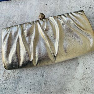 Vintage silver metallic foil clutch bag with wrist chain